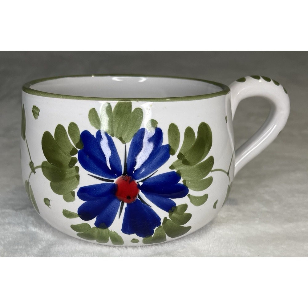 Italian Hand Painted Ceramic Bowl Oversized Cup Soup Mug Blue Floral FF 860/70